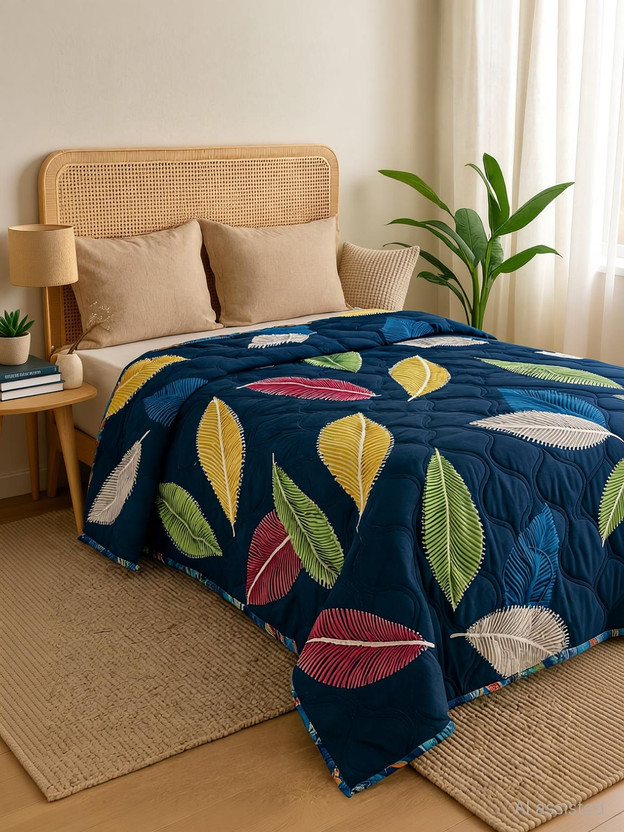 AAZEEM Printed Double Comforter for  AC Room(Microfiber, Blue)