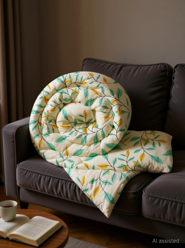VAS COLLECTIONS Floral Double Comforter for  AC Room(Cotton, Light Green)