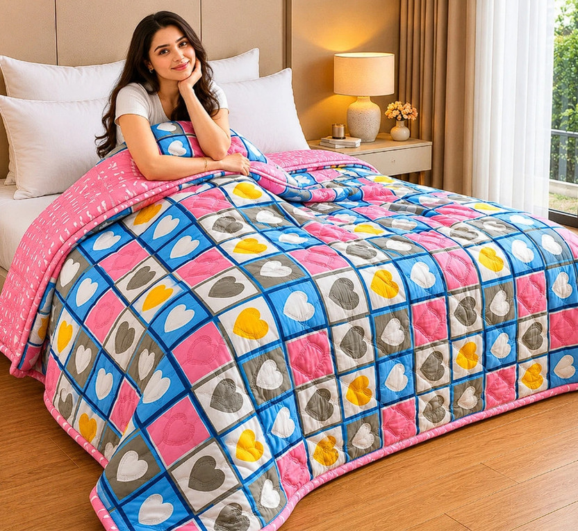 Tulip Abstract Double AC Blanket for  All Season(Cotton, Pink)