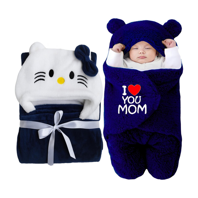 BRANDONN Fleece Baby Bed Sized Bedding Set(Navy Blue, 2 Baby Beddings)