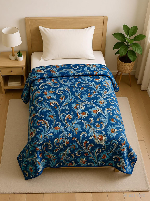 AAZEEM Printed Single Comforter for  AC Room(Microfiber, Blue)