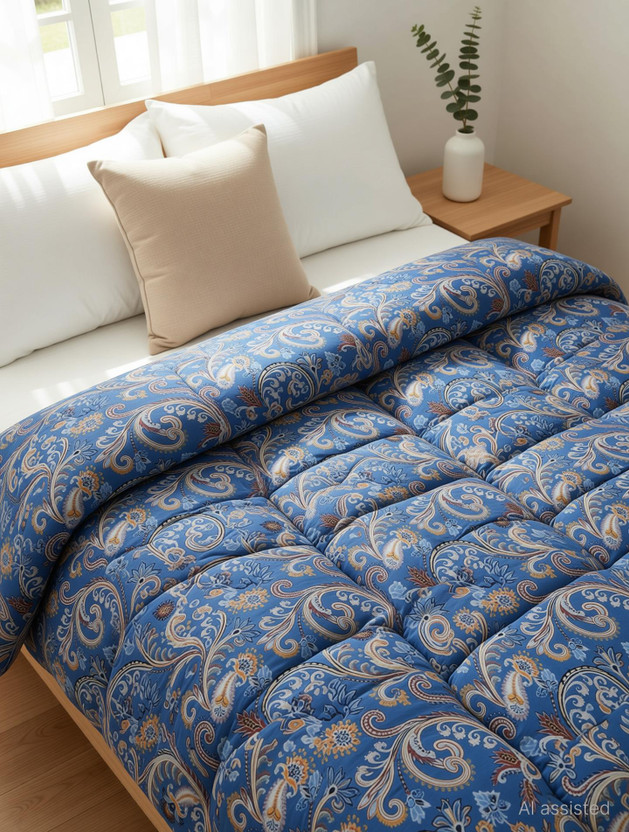 Floating Dreams Floral Double Quilt for  AC Room(Cotton, Blue)