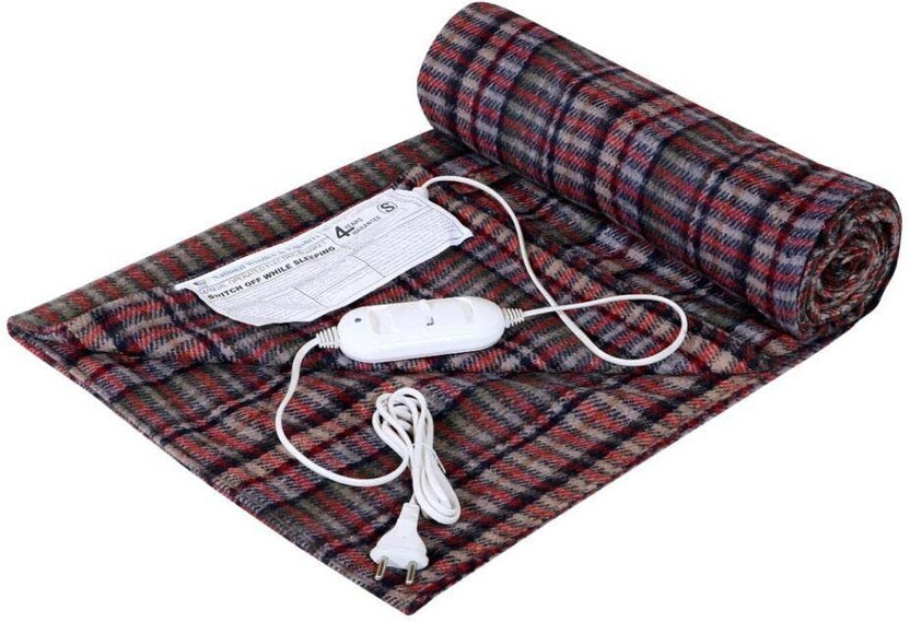 NWF Striped Single Electric Blanket for  Heavy Winter(100% Wool, Multicolor)