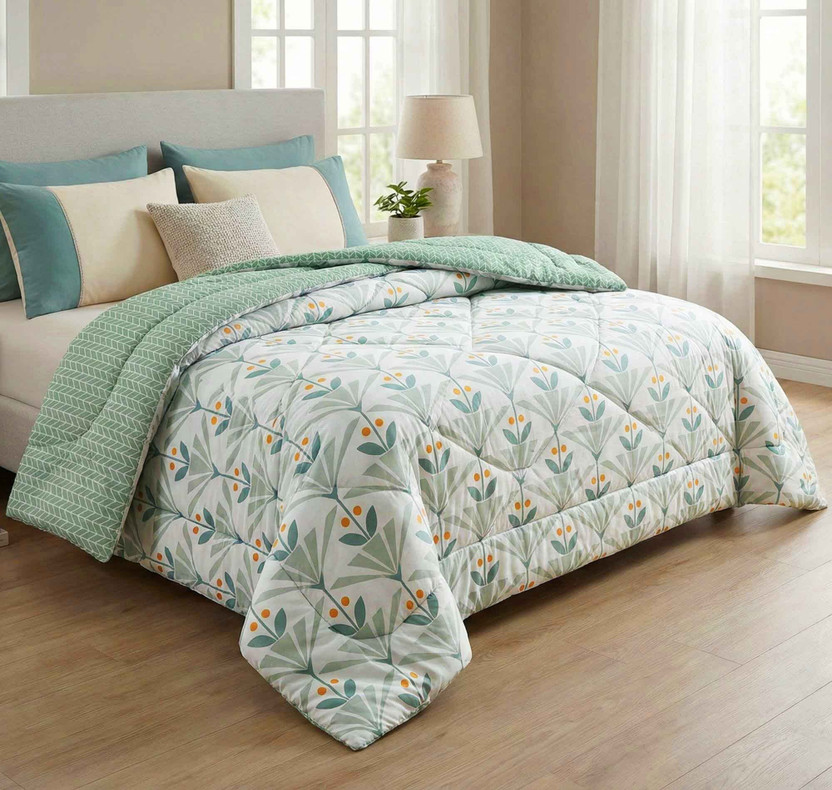 VAS COLLECTIONS Printed Double AC Blanket for  AC Room(Cotton, Sea Green, Orange)