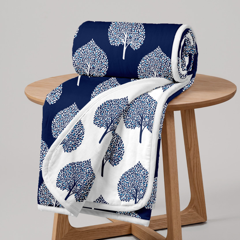 Divine Casa Printed Single Dohar for  AC Room(Microfiber, Dark Sapphire and White)