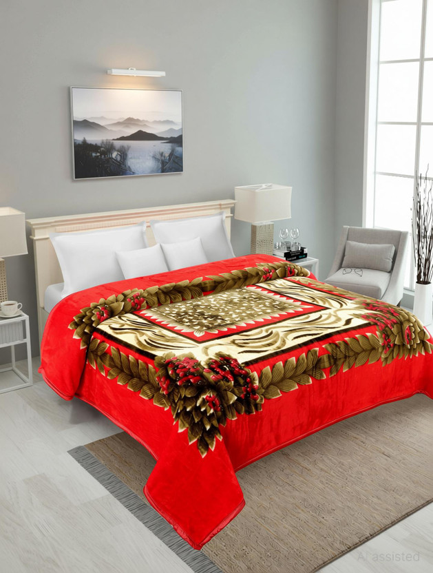 IWS Self Design Double Mink Blanket for  Mild Winter(Polyester, Multicolor)