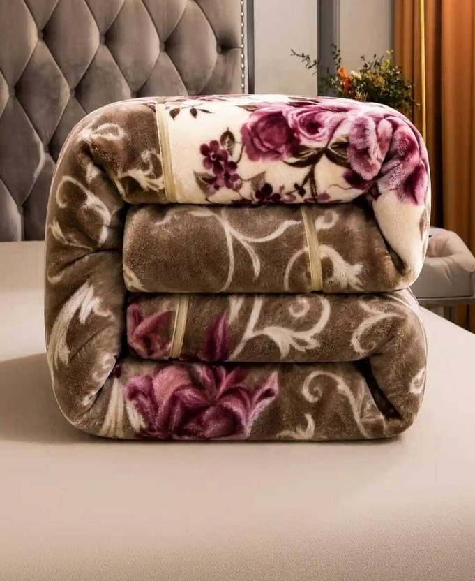 BHEBHA Floral Double Weighted Blanket for  Heavy Winter(Polyester, Yellow & Cream)