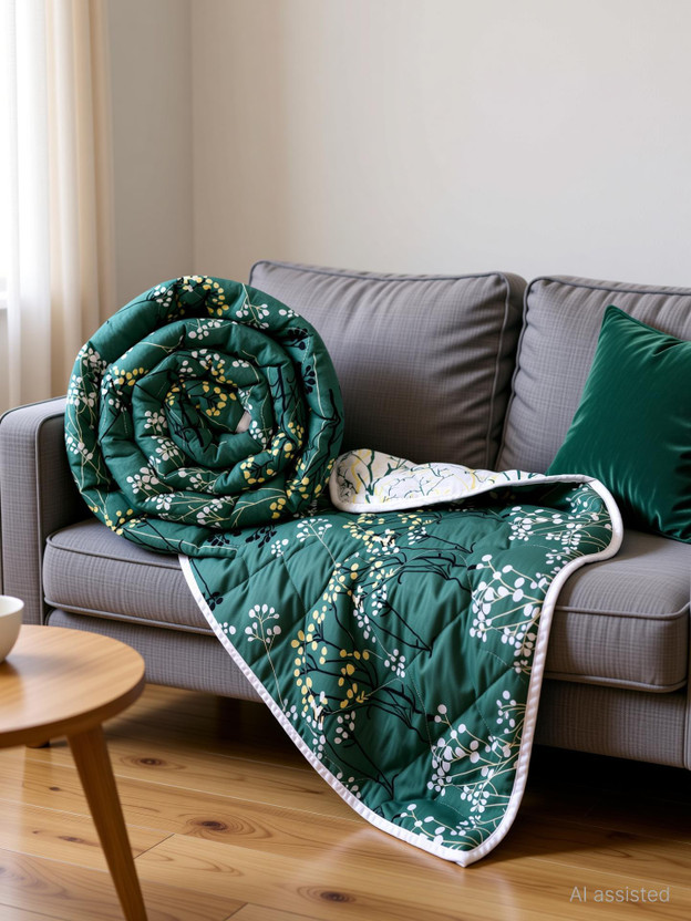 Divine Casa Printed Double Comforter for  Mild Winter(Microfiber, Fair Green)
