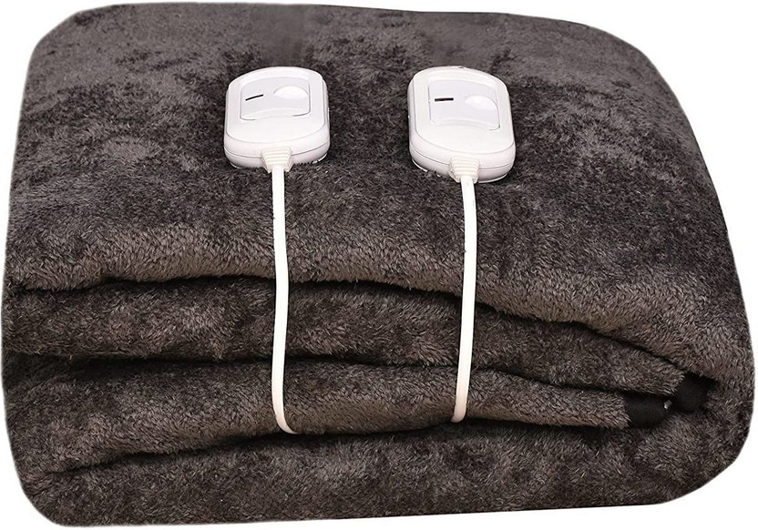 Comfort Ideas Solid Double Electric Blanket for  Heavy Winter(100% Wool, Black)