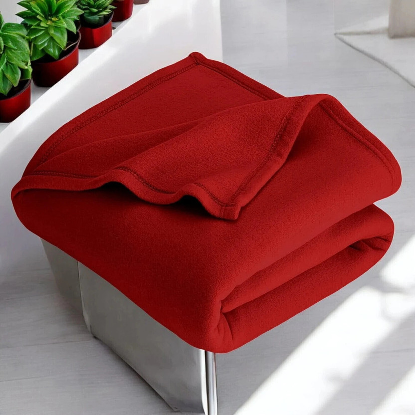 WARMZY Solid Single AC Blanket for  Mild Winter(Polyester, Red)