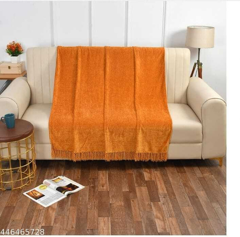 House of Ekaa Solid Single Throw for  AC Room(Polyester, Soft Chenille Sofa Throws for Sofa and Couch Throw Blanket, Mustard)