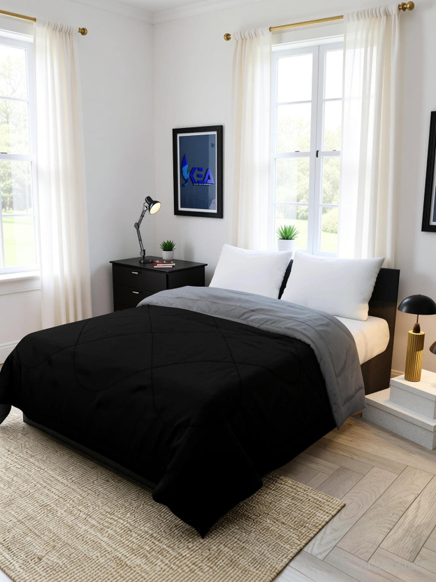 KEA Solid Double Comforter for  Heavy Winter(Microfiber, Black & Grey)