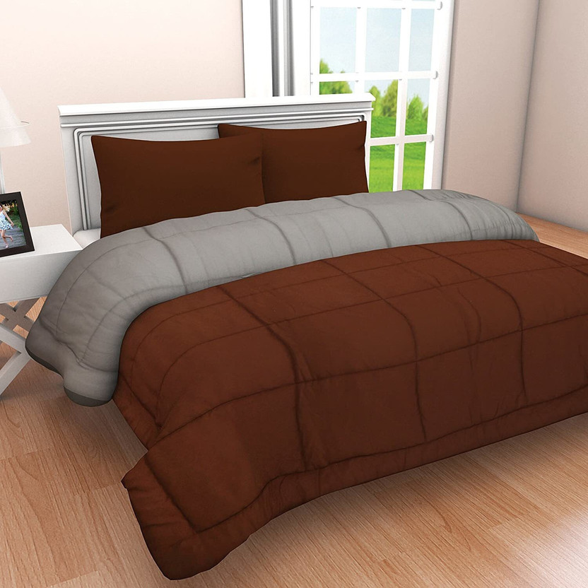 Relaxfeel Checkered Single Duvet for  Heavy Winter(Poly Cotton, Brown & Grey)