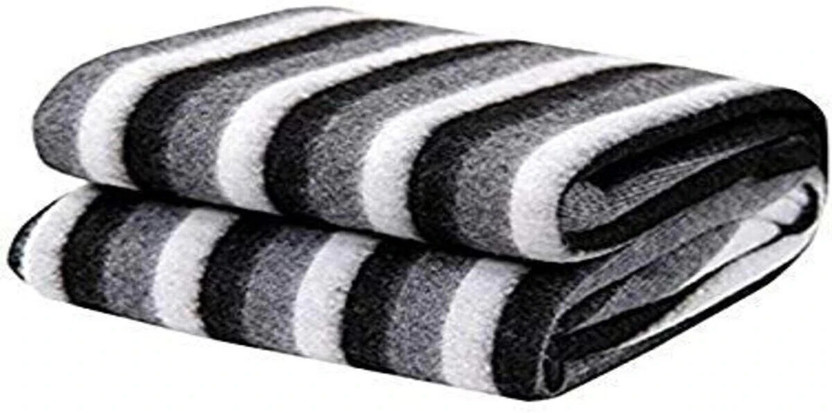 AkiN Striped Single Fleece Blanket for  Heavy Winter(Woollen Blend, Black White)