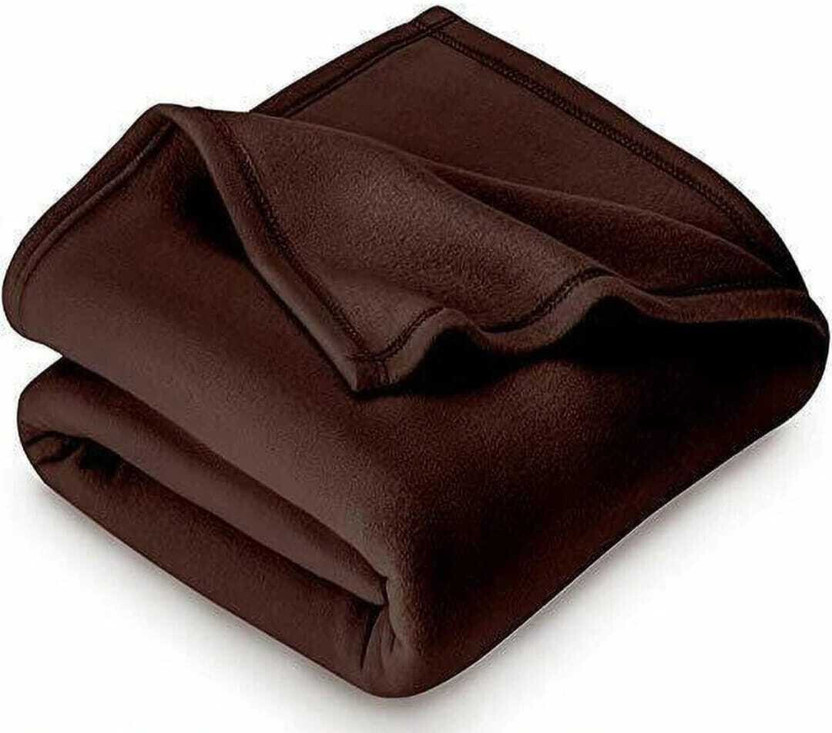 Saksham Solid Double Fleece Blanket for  Mild Winter(Microfiber, Brown)
