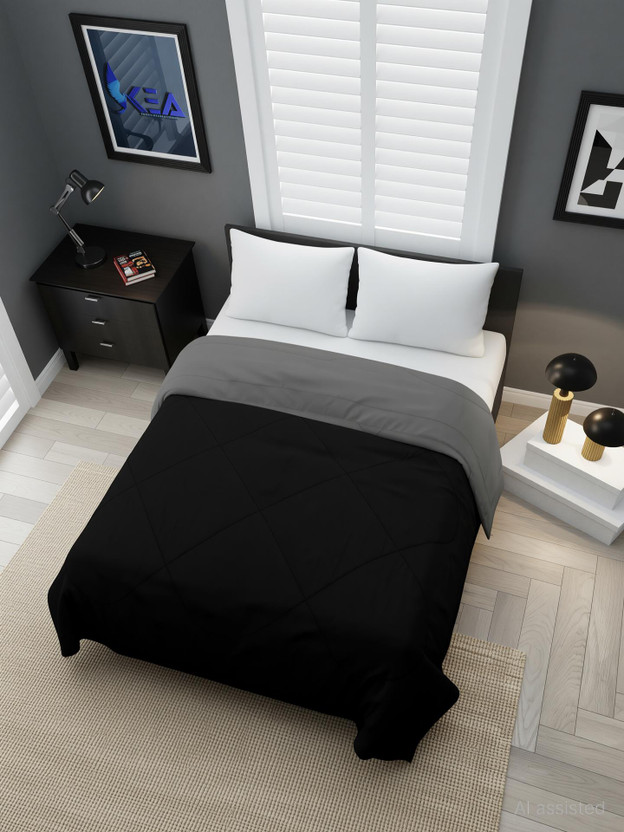 KEA Solid Single Comforter for  Heavy Winter(Microfiber, Black & Grey)