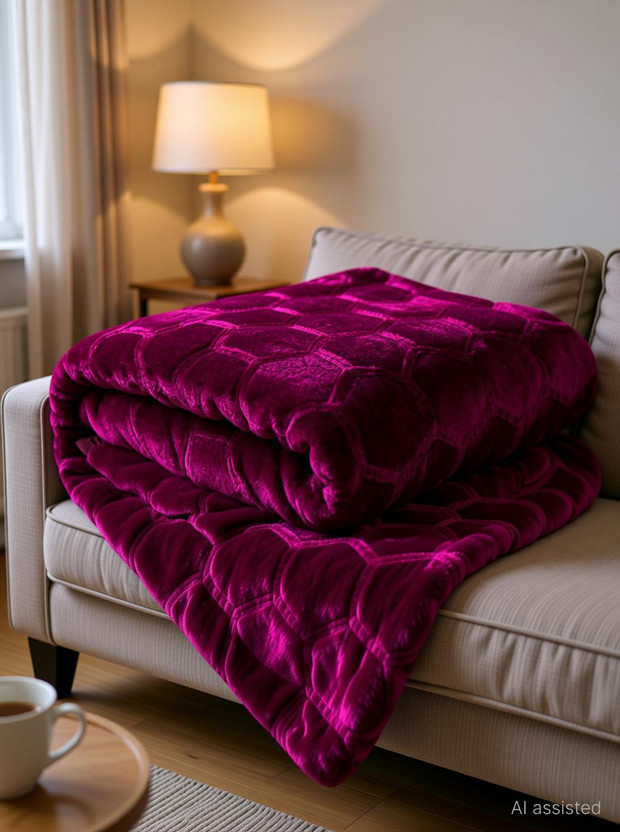 KIXTA Self Design Double Mink Blanket for  Heavy Winter(Microfiber, wine)
