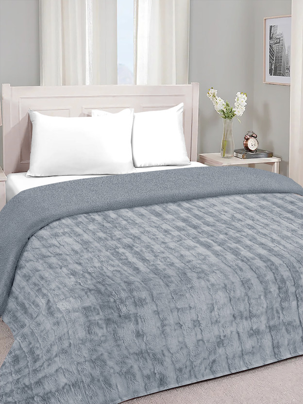Fabinaliv Checkered Double Comforter for  Mild Winter(Woollen Blend, Grey)