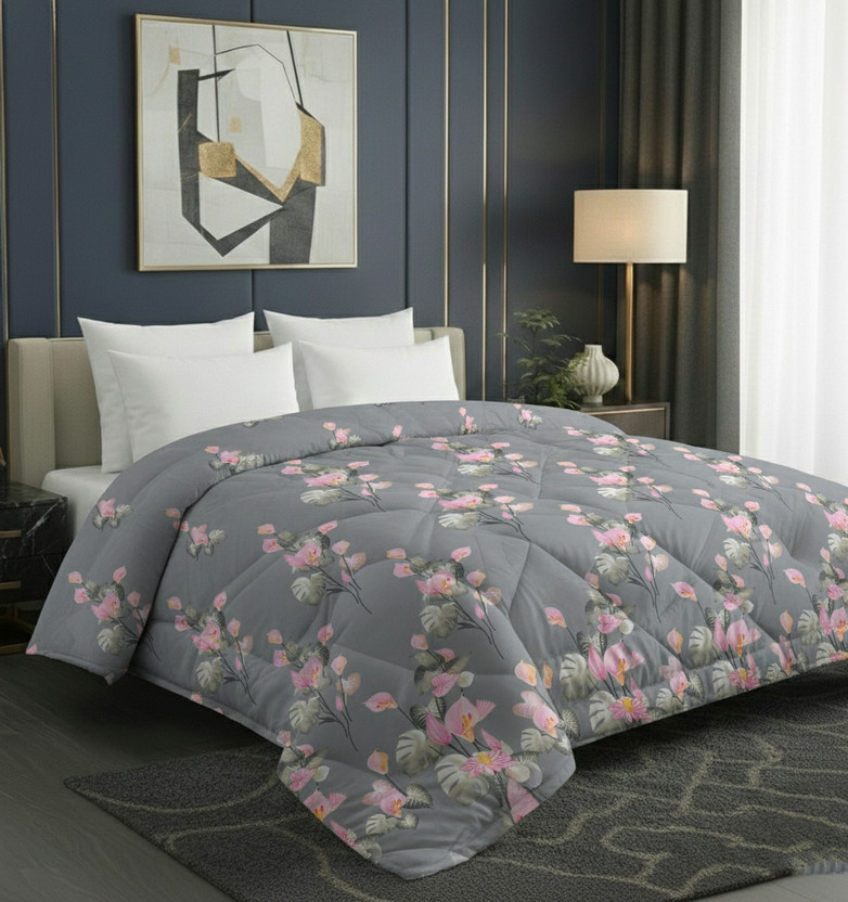 BSB HOME Printed Double Comforter for  Mild Winter(Microfiber, GreyPink)