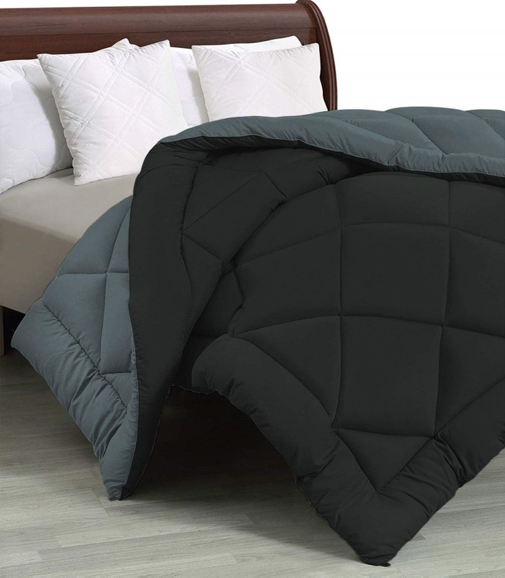 YUKU Self Design Double Comforter for  Mild Winter(Microfiber, Black, Grey)