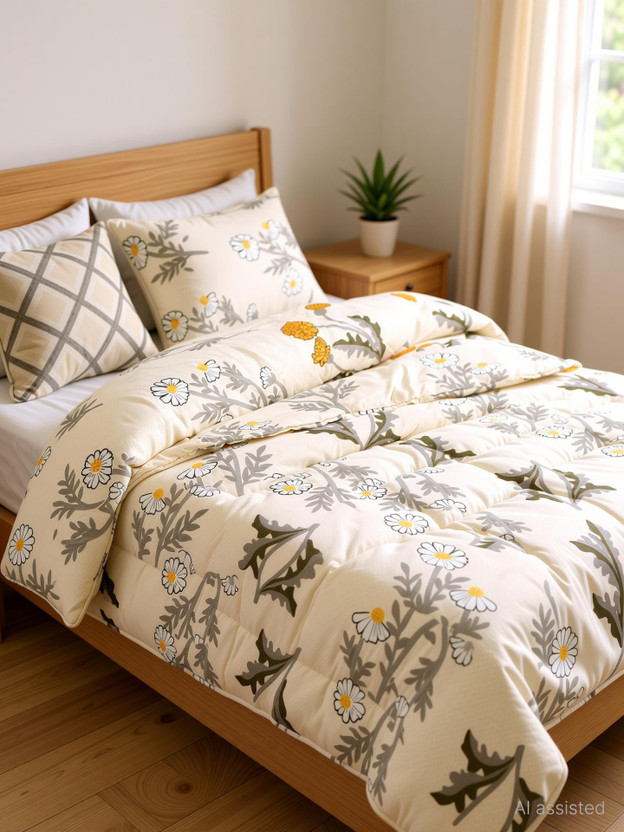 Livpure Smart Printed Double Quilt for  Heavy Winter(Microfiber, Beige floral)
