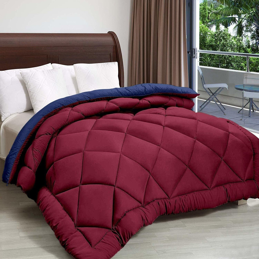 YUKU Solid Double Comforter for  Heavy Winter(Poly Cotton, Maroon & Navy blue)