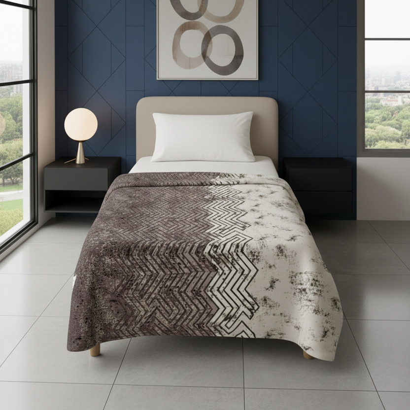 Raymond Home Geometric Single Mink Blanket for  Heavy Winter(Polyester, Brown, Off white)