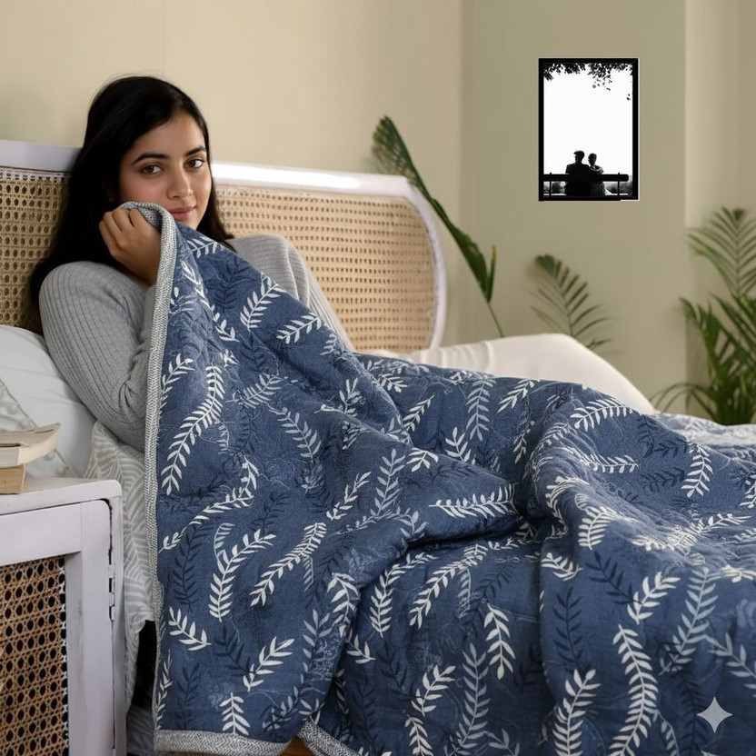 supperbedding Floral Single Comforter for  AC Room(Microfiber, Blue Grey)