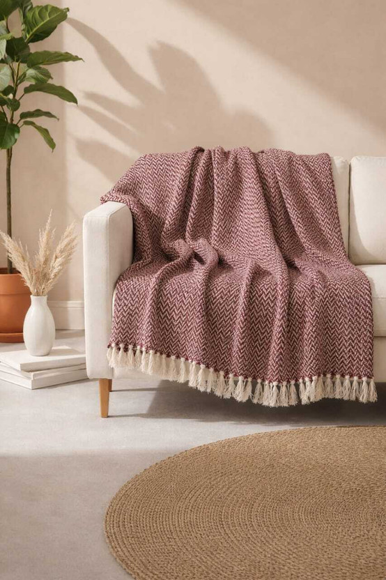 BLENZZA DECO Self Design Single Throw for  AC Room(Cotton, Light Onion Pink)
