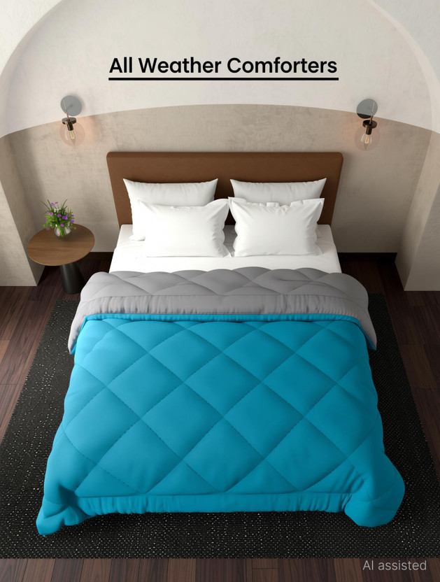 Livpure Smart Solid Double Quilt for  Heavy Winter(Microfiber, Marine Teal & Monsoon Grey)
