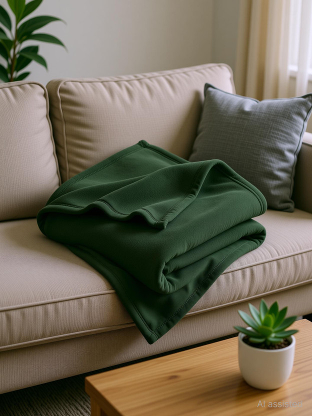 WARMZY Solid Single AC Blanket for  Mild Winter(Polyester, Green)