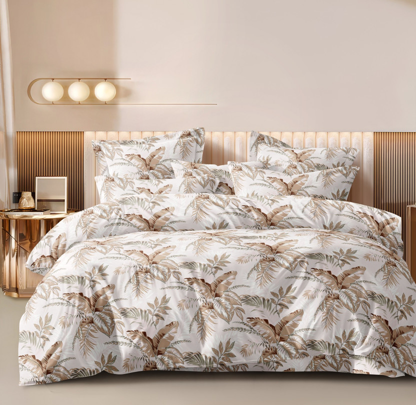 CHHILAKIYA Cotton Super King Flat 310 TC Printed 1 Bedsheet with 2 Pillow Covers(Mix Grey White Yellow)