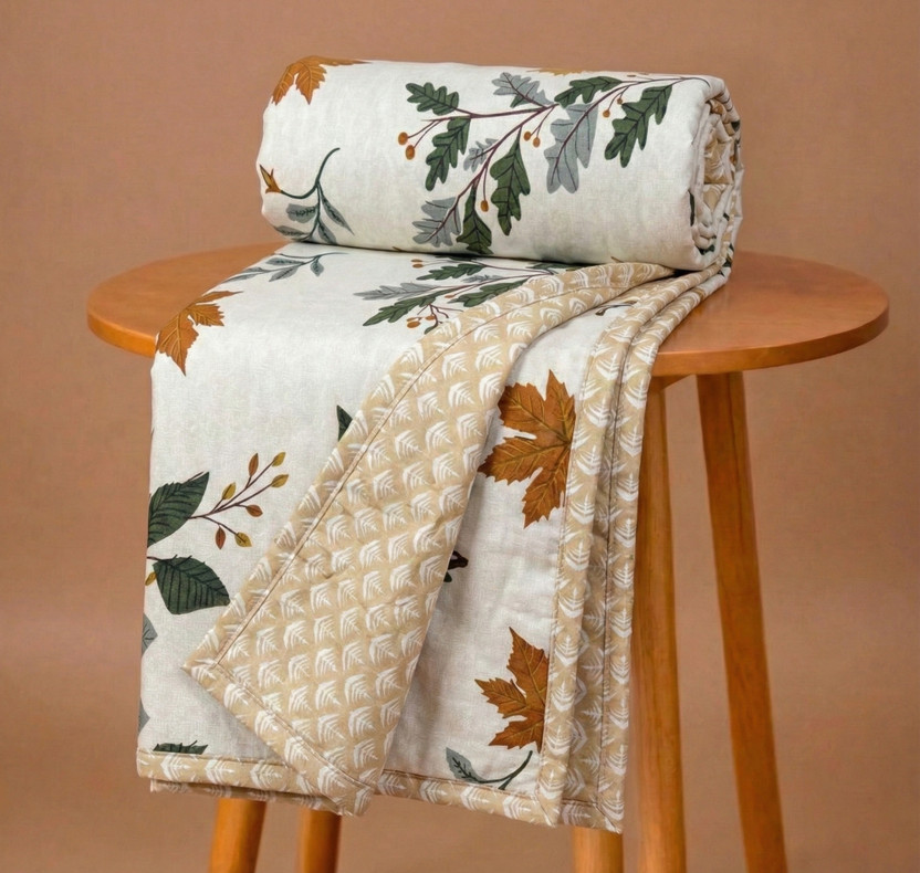 BSB HOME Floral Double AC Blanket for  AC Room(Cotton, Beige , Green)