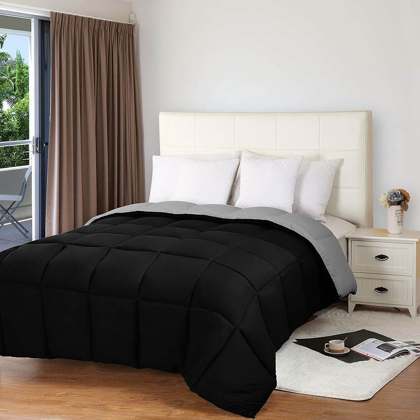 Relaxfeel Checkered Single Duvet for  Heavy Winter(Poly Cotton, Black & Grey)