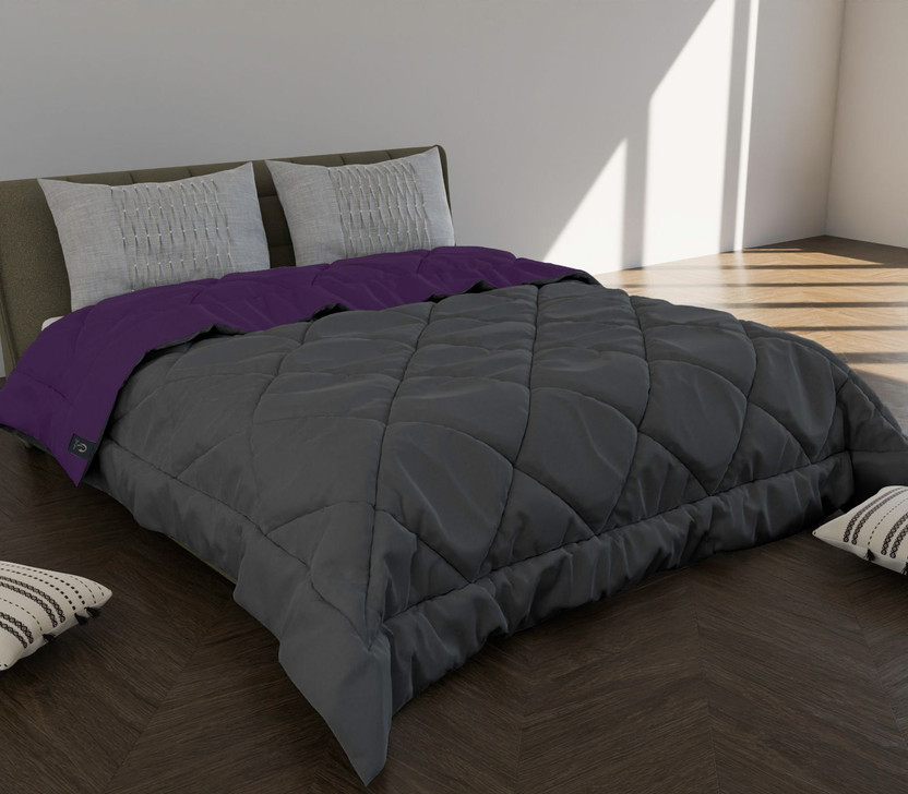 SIE STORE Self Design King Comforter for  Mild Winter(Microfiber, Purple, Grey)