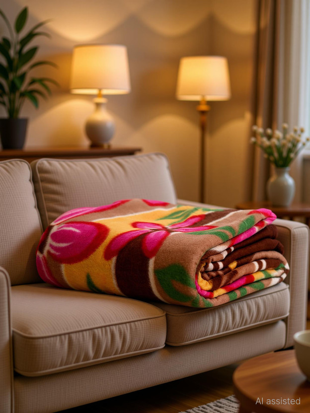 Sweep Printed Double Fleece Blanket for  AC Room(100% Wool, 228 x 228 cms Pack of 1)