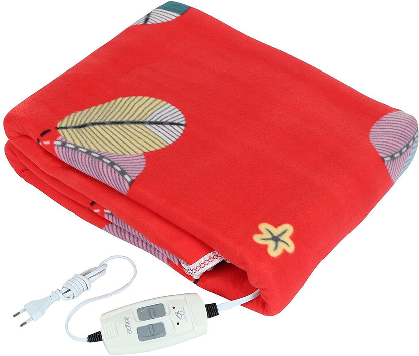 wincart Printed Double Electric Blanket for  Heavy Winter(100% Wool, Red)