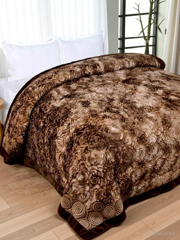 Homerica Self Design Double Quilt for  Heavy Winter(Woollen Blend, Brown)