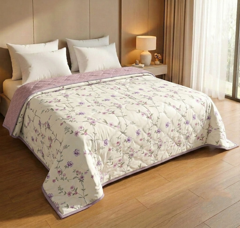 Indian Weavers home store Floral Double Comforter for  AC Room(Cotton, Off White , Purple)