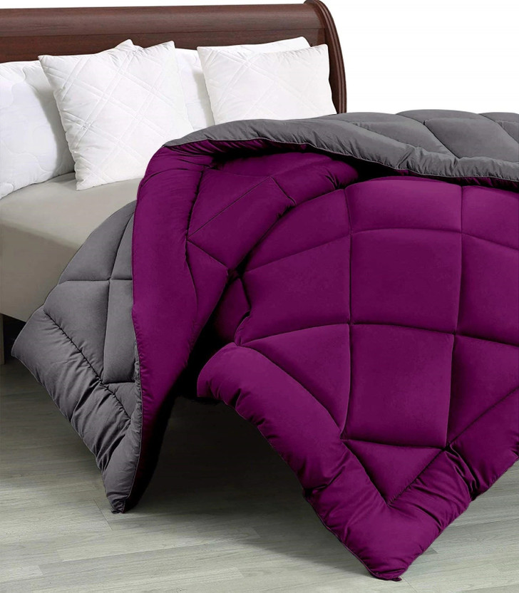 YUKU Self Design Double Comforter for  Heavy Winter(Microfiber, Magenta, Ash Grey)