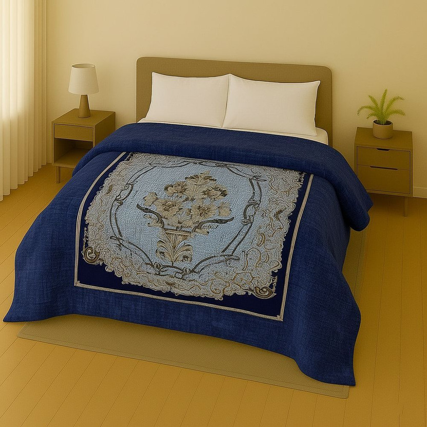 Raymond Home Geometric Double Mink Blanket for  Heavy Winter(Polyester, Navy Blue)