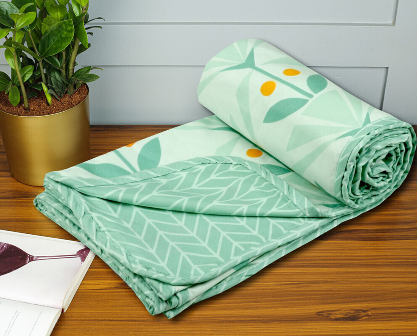 BSB HOME Geometric Double Dohar for  AC Room(Cotton, Light Green & Orange)