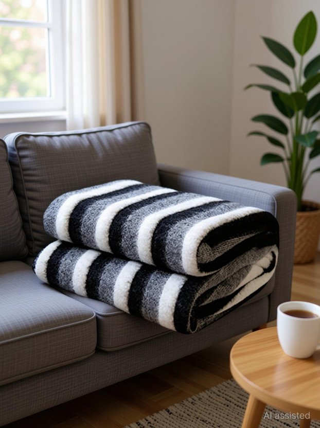 Flipkart N DIM Striped Single Thermal Blanket for  Mild Winter(Woollen Blend, White) - Flipkart Deal