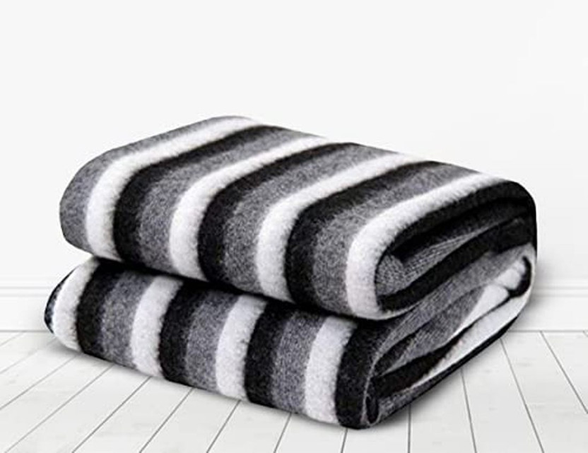N DIM Striped Single Thermal Blanket for  Mild Winter(Woollen Blend, White)