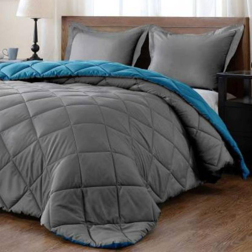 SIE STORE Self Design Single Comforter for  Mild Winter(Microfiber, Teal, Ash Grey)