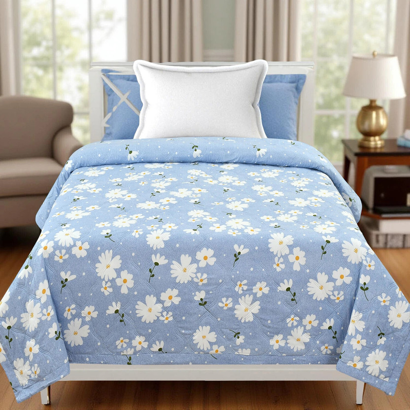 Home Stylish Floral Single Comforter for  AC Room(Microfiber, Beige Grey)