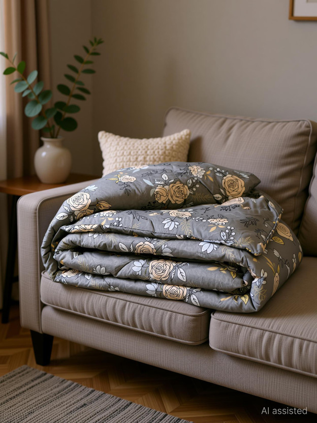 Livpure Smart Printed Double Quilt for  Heavy Winter(Microfiber, Stone Grey Floral)