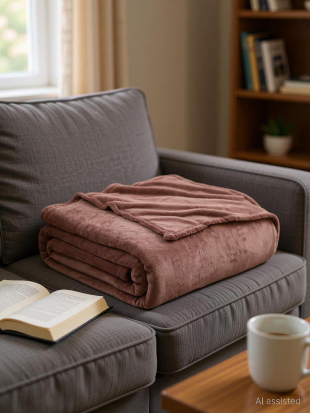 RAJ LAXMI INDUSTRIES Solid Double AC Blanket for  AC Room(Fur, Lite Wine)