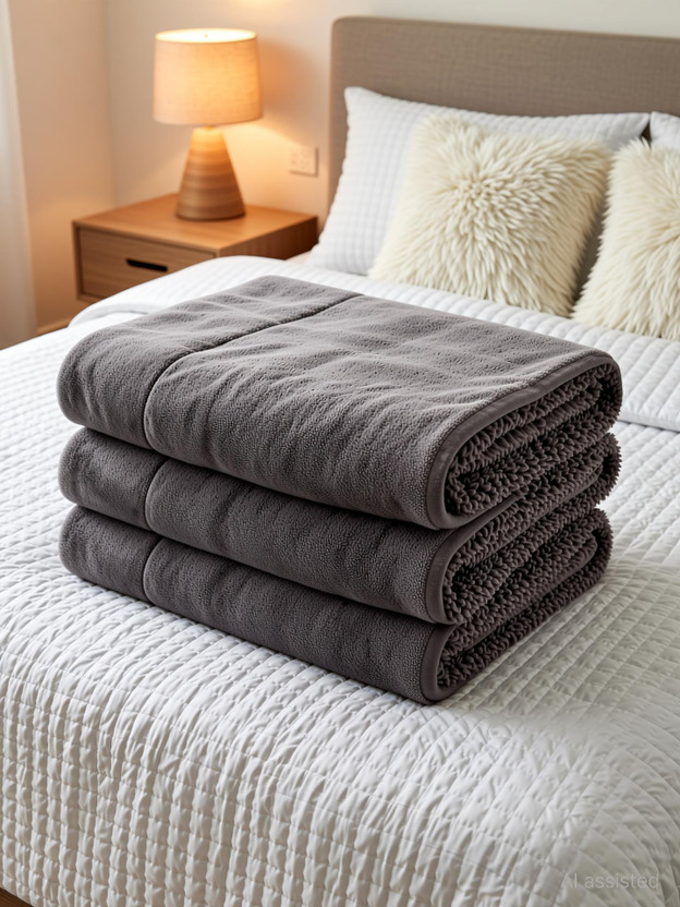 GADDA CO Solid Double Sherpa Blanket for  Heavy Winter(Woollen Blend, Grey)