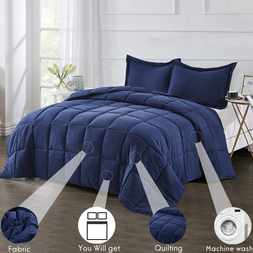 SIE STORE Self Design King Comforter for  Heavy Winter(Microfiber, Navy Blue)